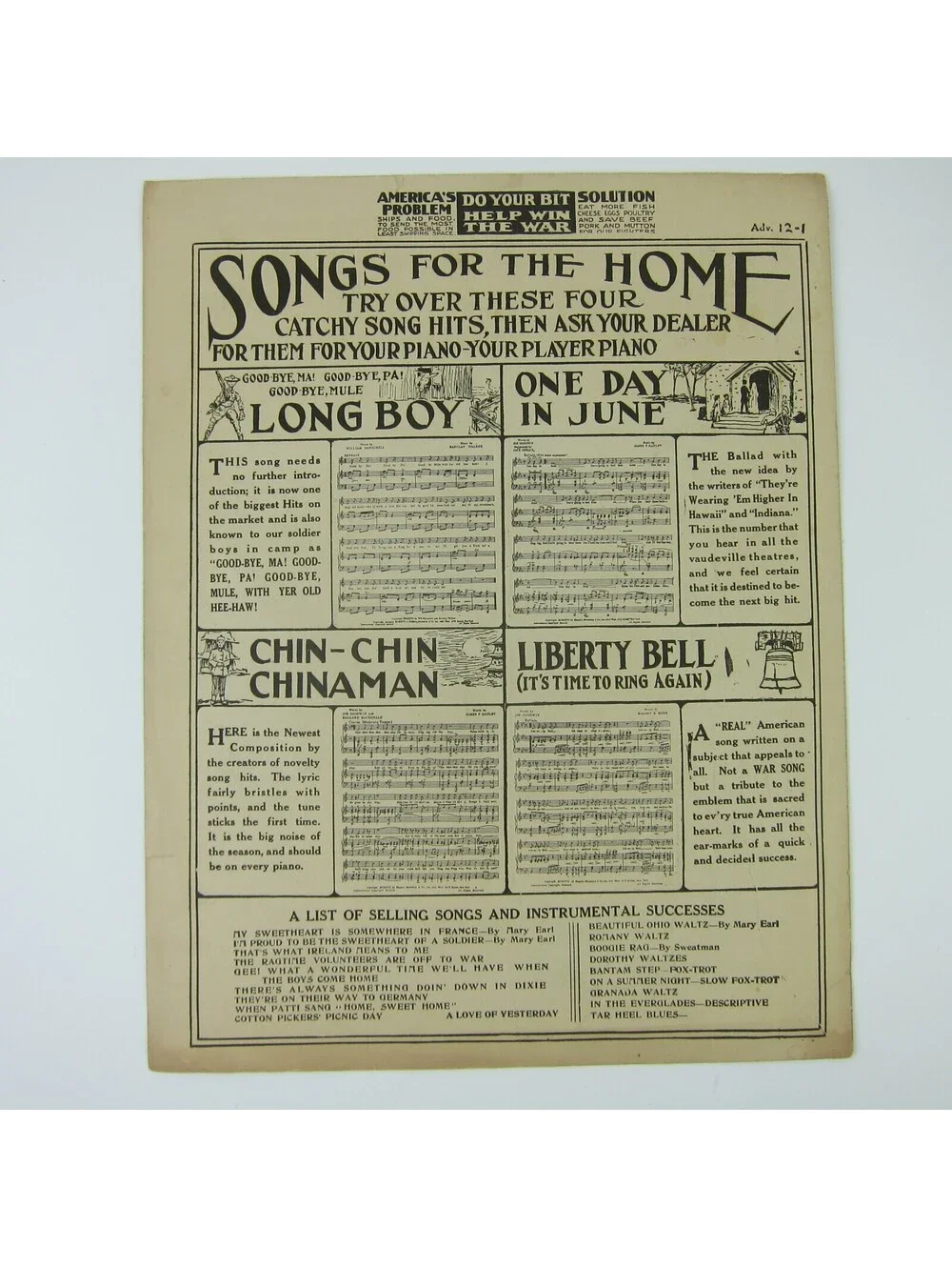 Sheet Music Liberty Bell It's Time To Ring Again Goodwin Mohr WWI Antique 1917